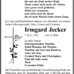 Traueranzeige Irmgard Jecker