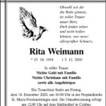 Traueranzeige Rita Weimann