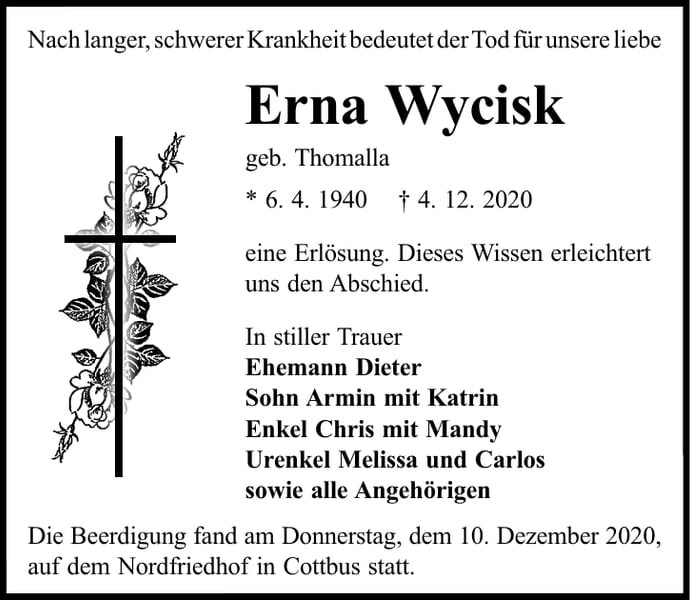 Traueranzeige Erna Wycisk, geb. Thomalla
