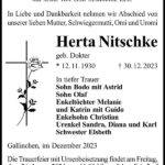 Traueranzeige Herta Nitschke, geb. Dokter