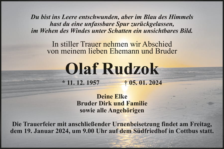 Traueranzeige Olaf Rudzok