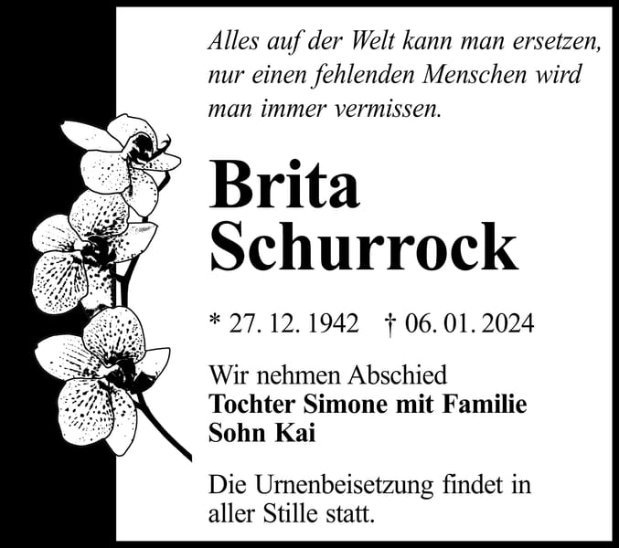 Traueranzeige Brita Schurrock
