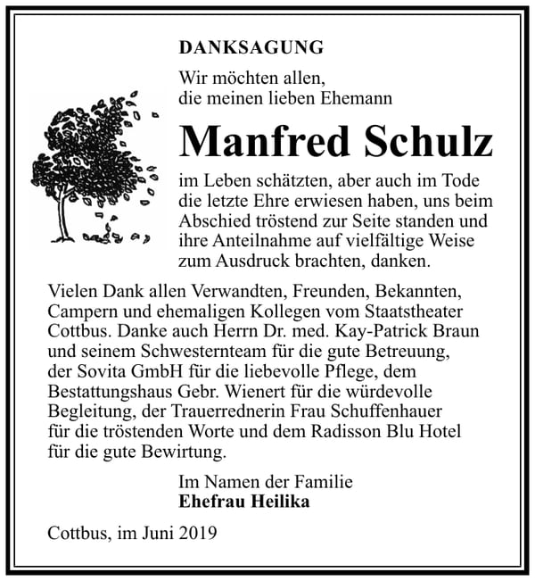 Traueranzeige Manfred Schulz