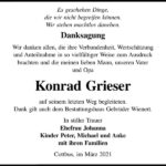 Danksagung Konrad Grieser