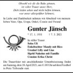 Traueranzeige Gunter Jänsch