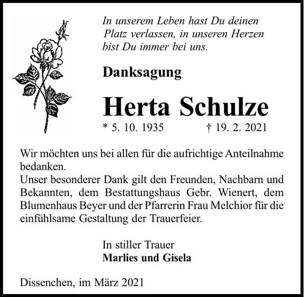 Danksagung Herta Schulze