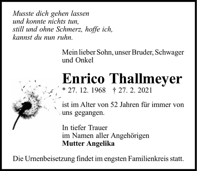 Traueranzeige Enrico Thallmeyer