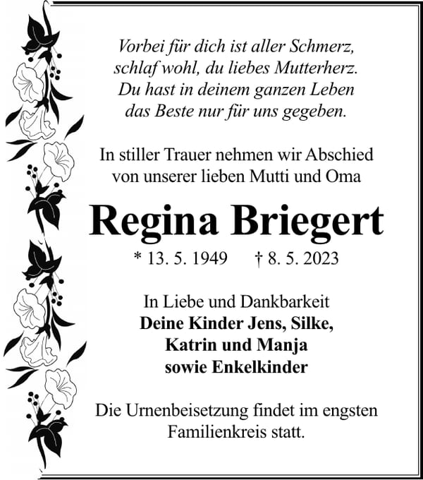 Traueranzeige Regina Briegert