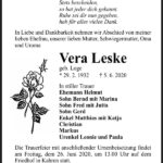 Traueranzeige Vera Leske, geb. Loge