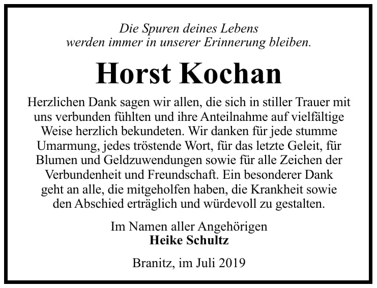 Traueranzeige Horst Kochan