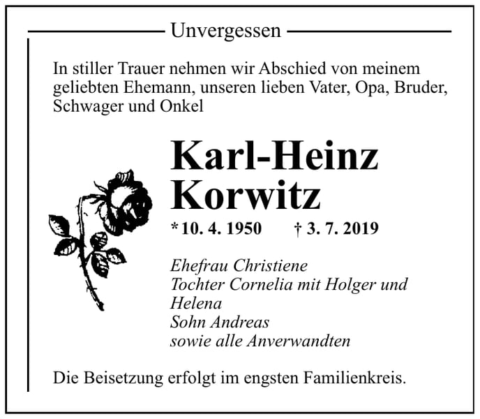 Traueranzeige Karl-Heinz Korwitz