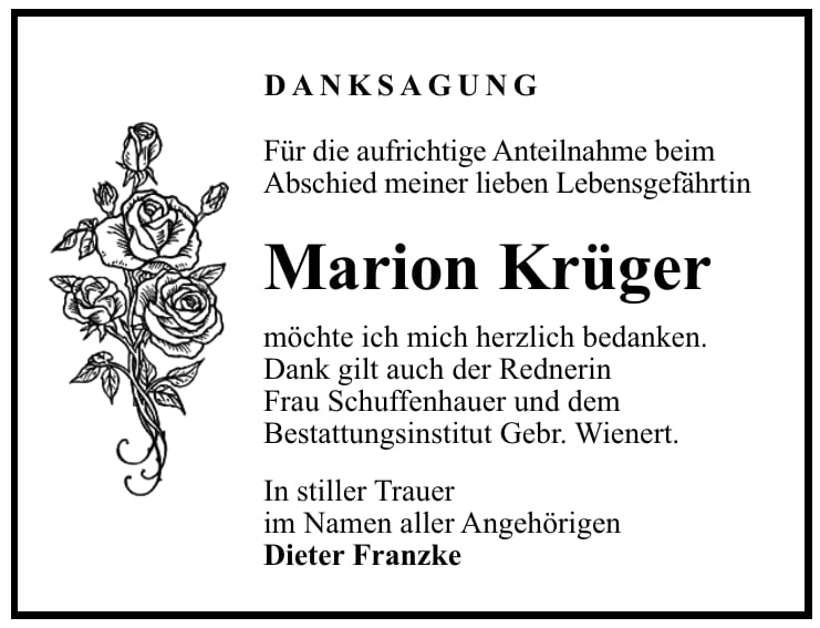 Danksagung Marion Krüger