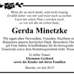 Traueranzeige Gerda Minetzke