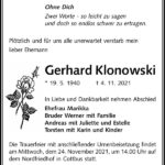 Traueranzeige Gerhard Klonowski