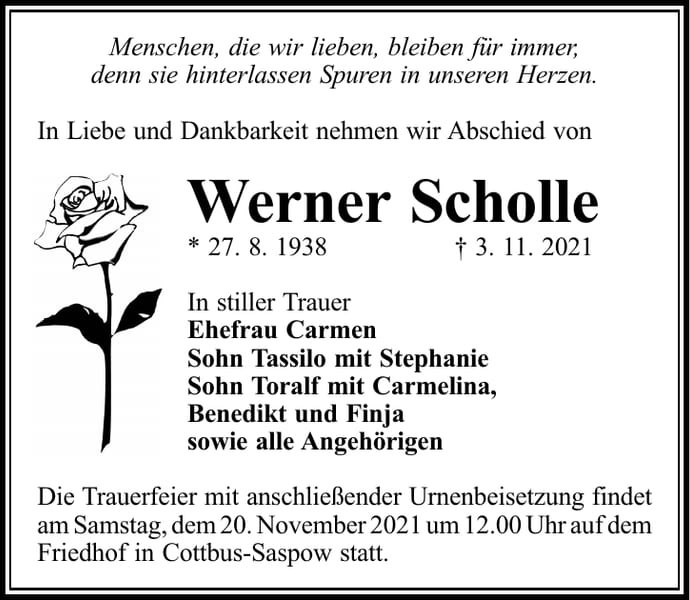 Traueranzeige Werner Scholle
