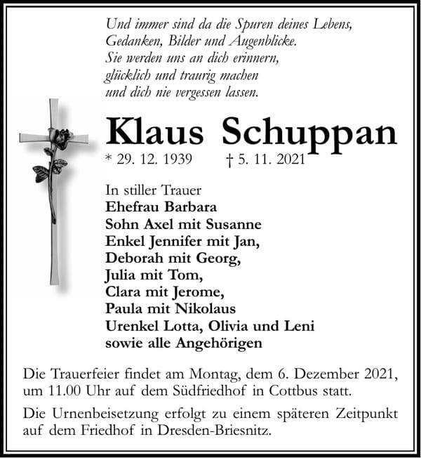 Traueranzeige Klaus Schuppan