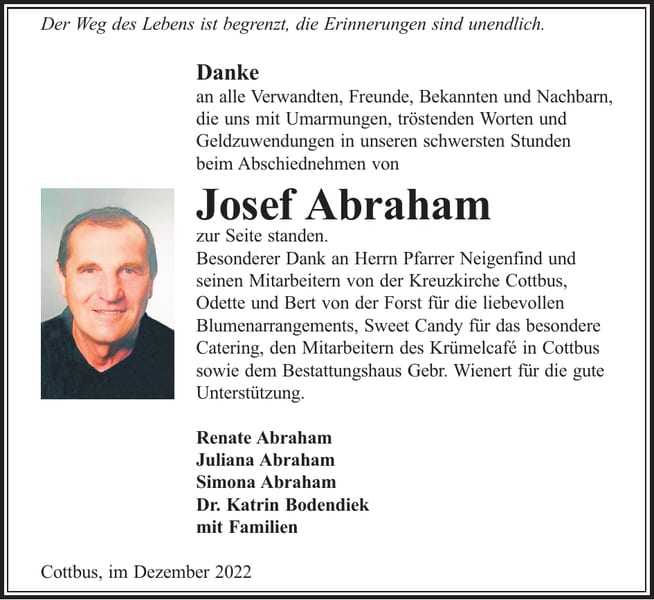 Danksagung Josef Abraham