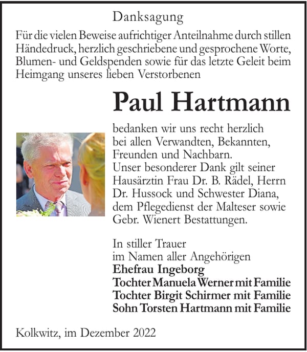 Danksagung Paul Hartmann
