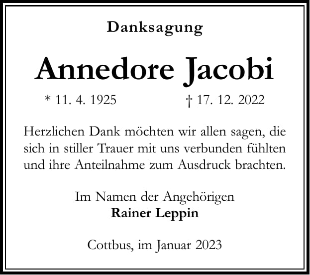 Danksagung Annedore Jacobi
