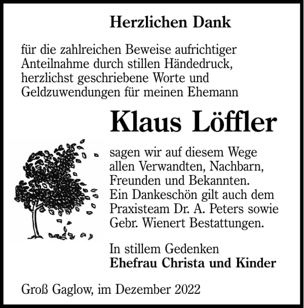 Danksagung Klaus Löffler