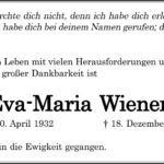 Traueranzeige Eva-Maria Wienert