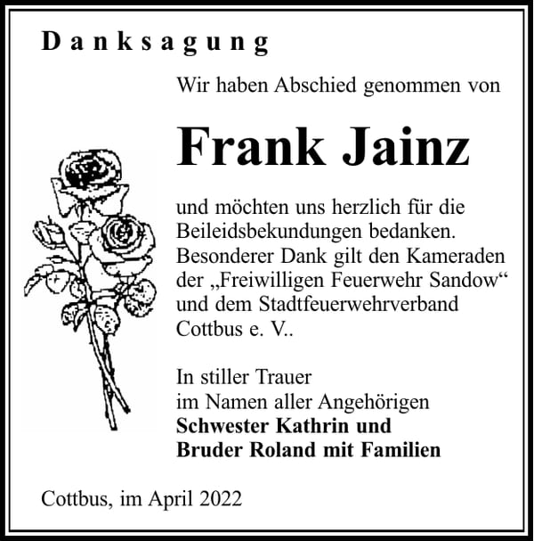 Danksagung Frank Jainz