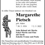 Traueranzeige Margarethe Pietsch, geb. Adam