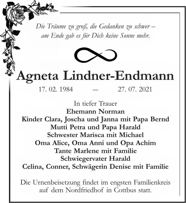 Traueranzeige Agneta Lindner-Endmann