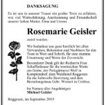 Danksagung Rosemarie Geisler