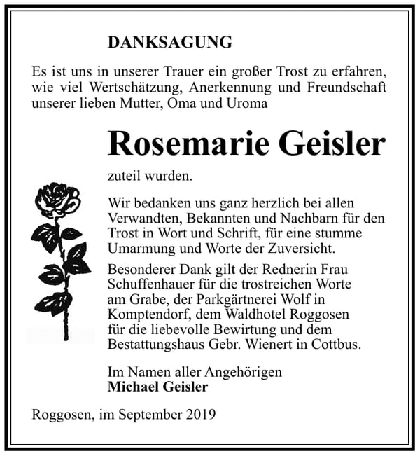 Danksagung Rosemarie Geisler