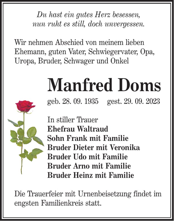 Traueranzeige Manfred Doms