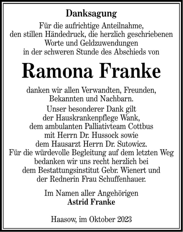 Danksagung Ramona Franke