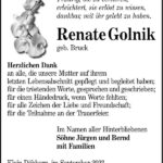 Danksagung Renate Golnik, geb. Bruck