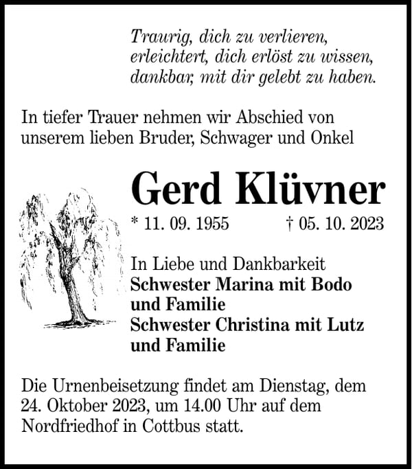 Traueranzeige Gerd Klüvner