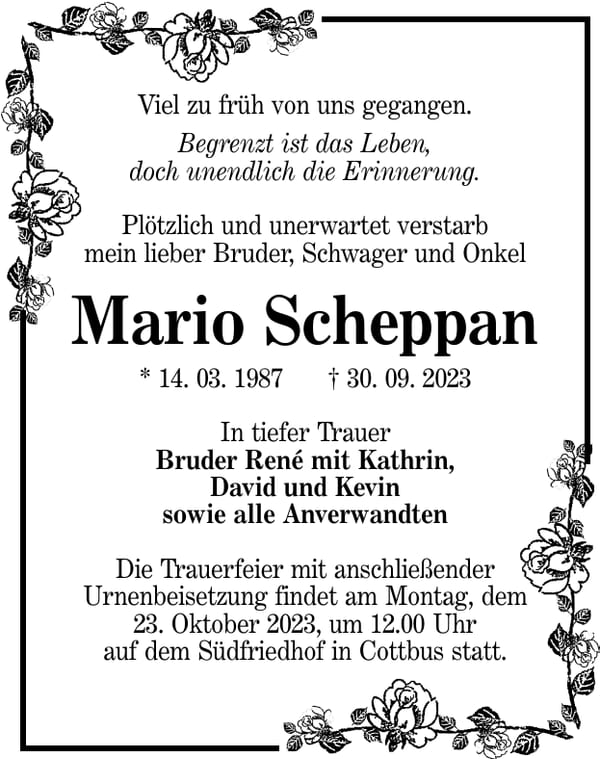 Traueranzeige Mario Scheppan