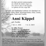 Traueranzeige Anni Käppel, geb. Peschke