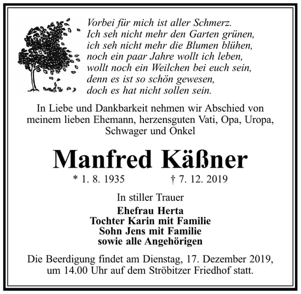 Traueranzeige Manfred Käßner