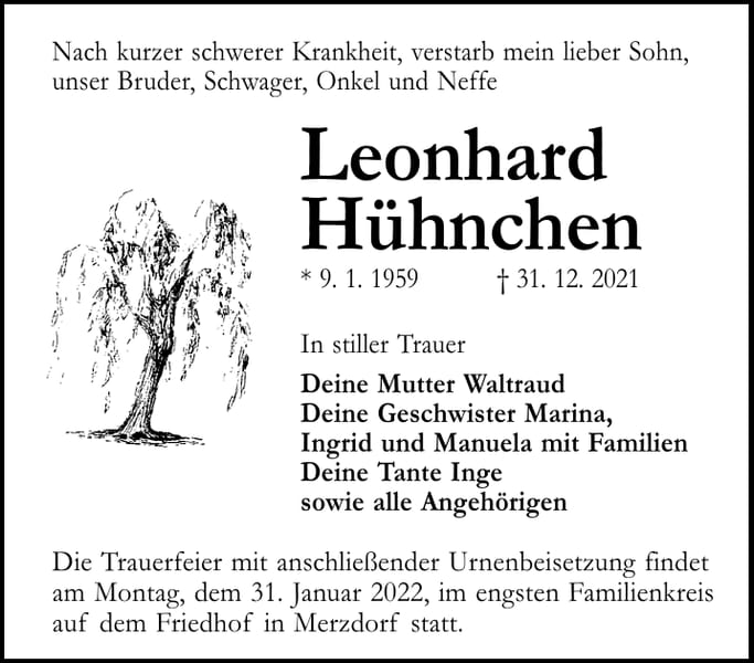 Traueranzeige Leonhard Hühnchen