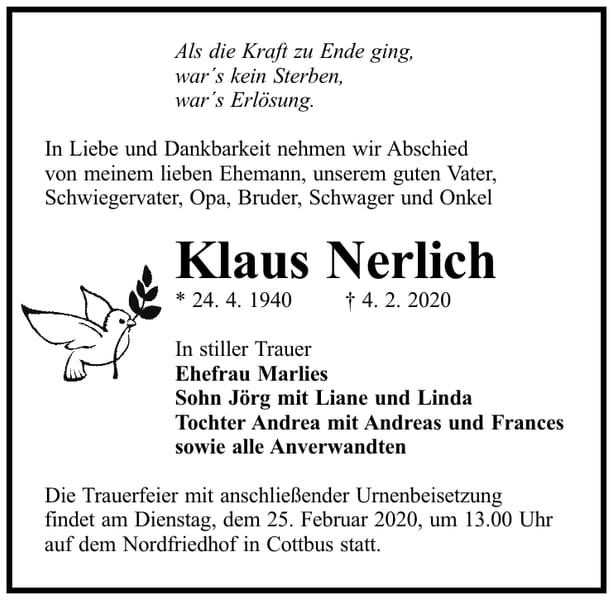 Traueranzeige Klaus Nerlich