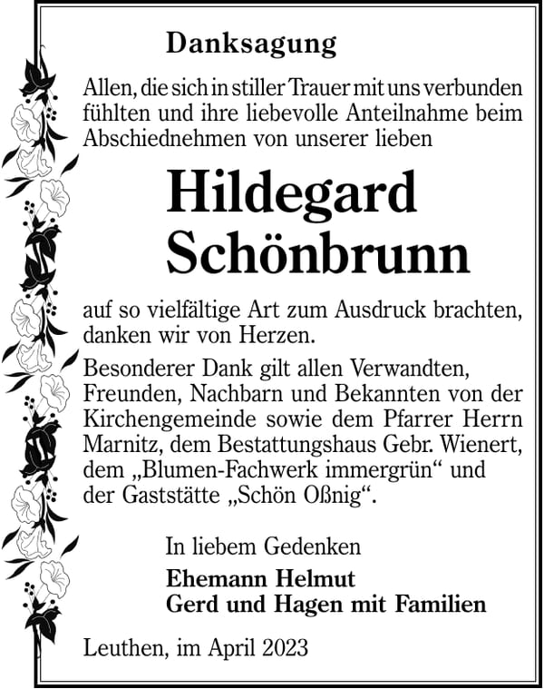 Danksagung Hildegard Schönbrunn