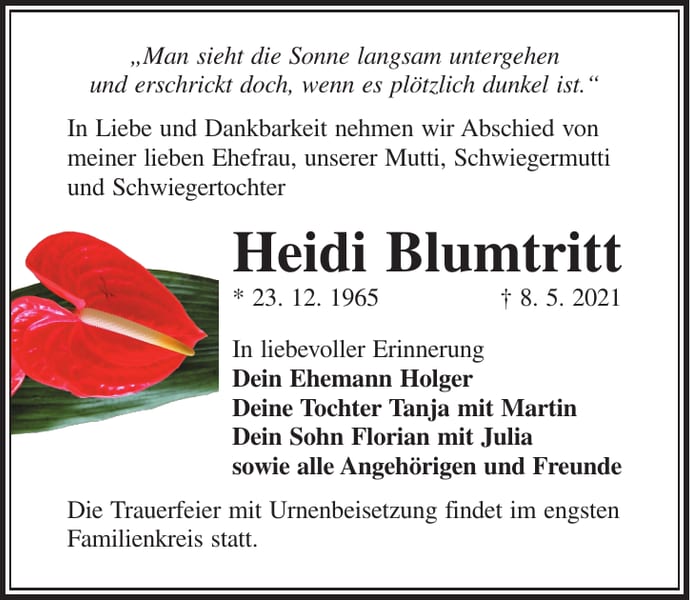 Traueranzeige Heidi Blumtritt