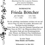 Danksagung Frieda Böttcher, geb. Greschke