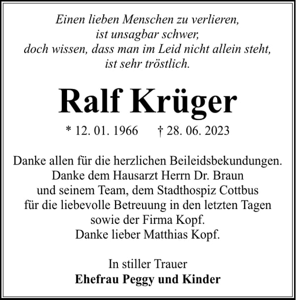 Danksagung Ralf Krüger