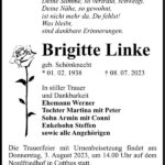 Traueranzeige Brigitte Linke, geb. Schönknecht