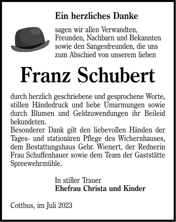 Danksagung Franz Schubert