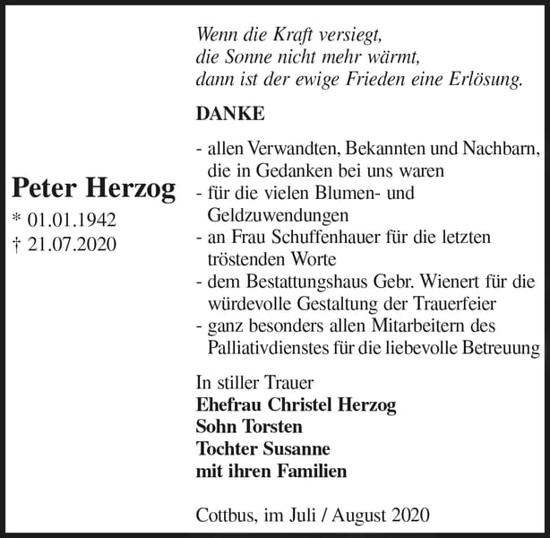Danksagung Peter Herzog