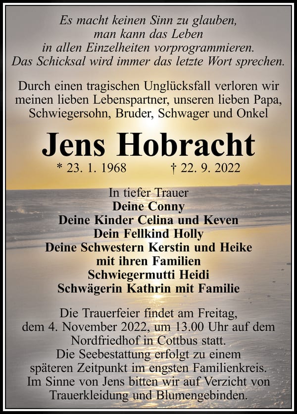 Traueranzeige Jens Hobracht