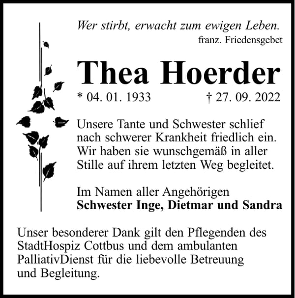Traueranzeige Thea Hoerder