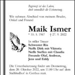 Traueranzeige Maik Ismer