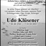 Traueranzeige Udo Klüsener